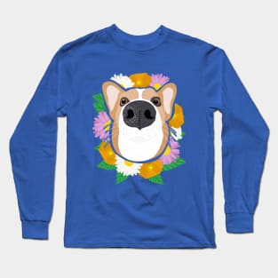 Corgi with Flowers Long Sleeve T-Shirt